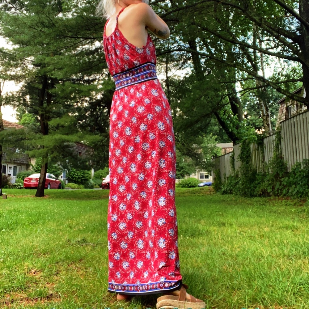 Max Studio Lotus Flower Mandala Boho Floral Maxi Dress XS